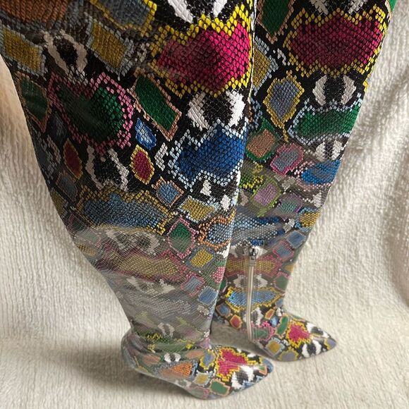 Multicolor Snakeskin Prints thigh high 
Heels boots pointed toe EUR43 run small - Picture 2 of 9